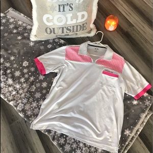Men’s Adidas Golf Polo in White and Pink